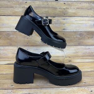 Madden Girl MARY JANES BLACK  6 M Thunderr Buckle Chunky Heels Platform Goth‎